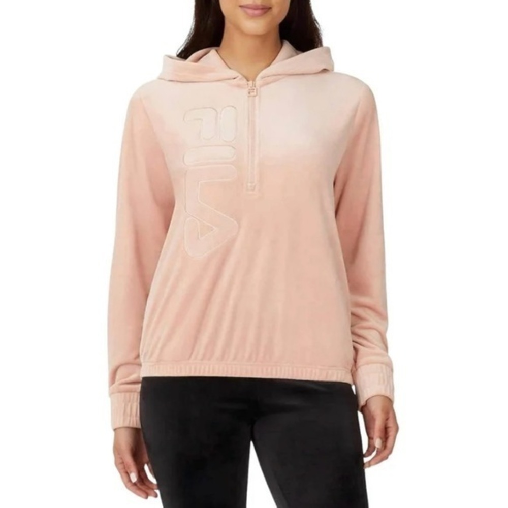 NWOT Fila Womens Velour Quarter Zip Hoodie Misty Rose Small
